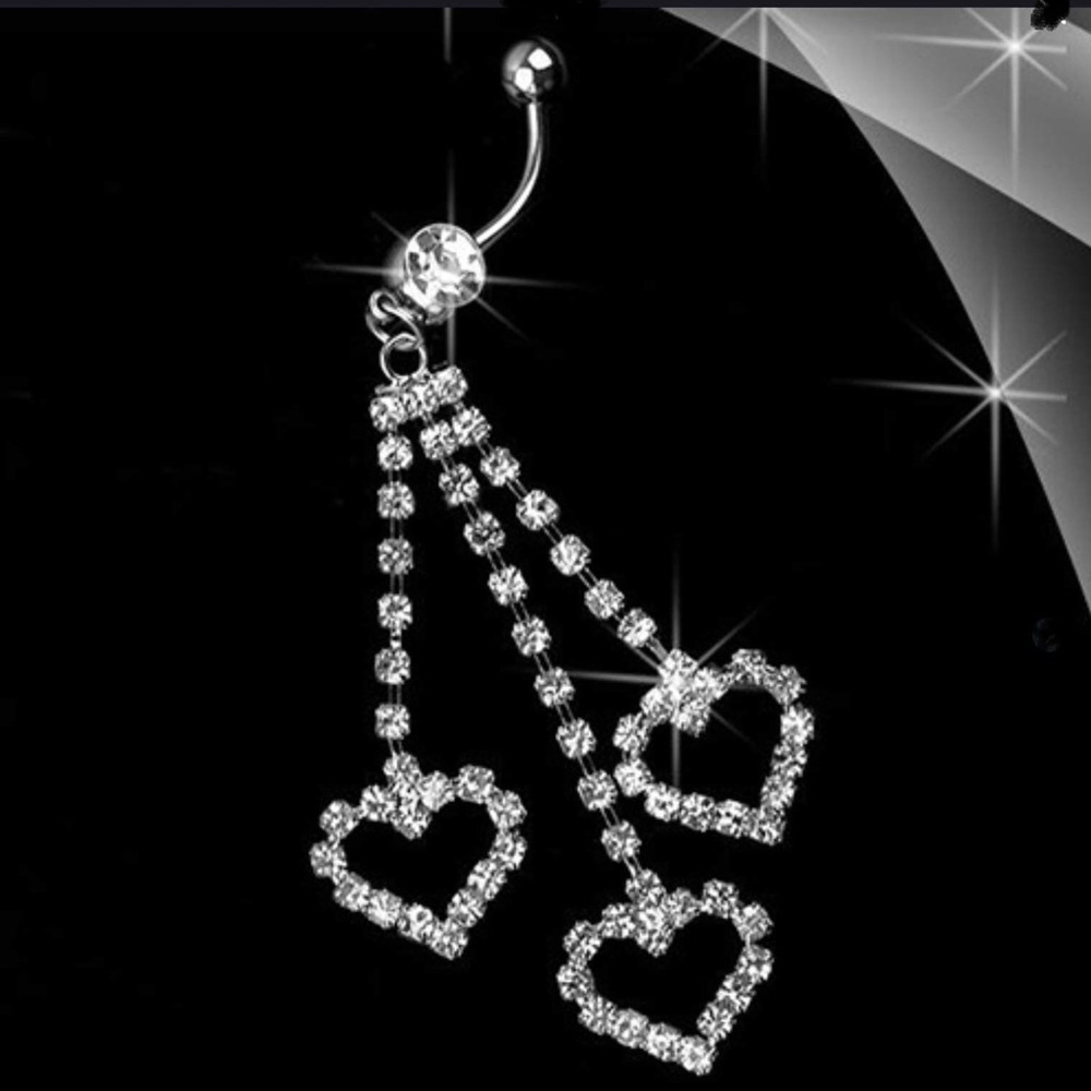 Three Heart Dangly Belly Button Ring